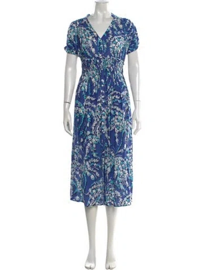 Pre-owned Poupette St Barth Floral Print Long Dress In Blue
