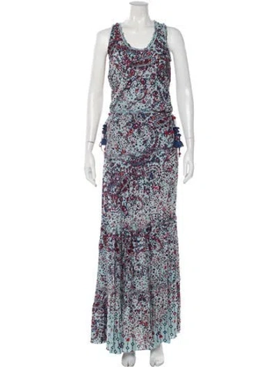 Pre-owned Poupette St Barth Floral Print Long Dress In Blue