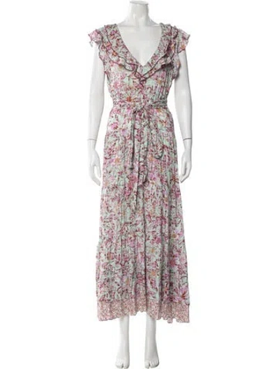 Pre-owned Poupette St Barth Floral Print Long Dress In Blue