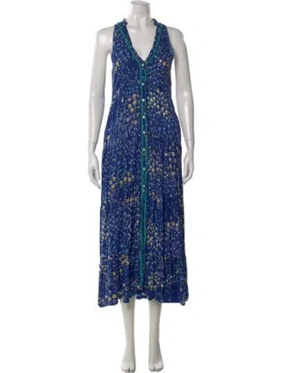 Pre-owned Poupette St Barth Floral Print Long Dress In Blue