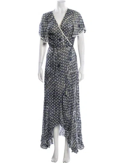 Pre-owned Poupette St Barth Floral Print Long Dress In Blue
