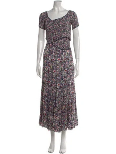 Pre-owned Poupette St Barth Floral Print Long Dress In Blue