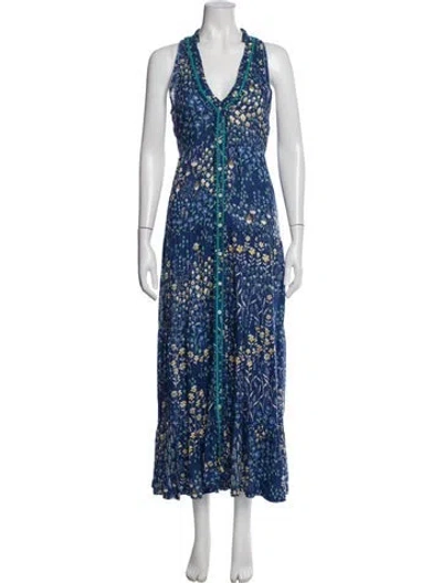 Pre-owned Poupette St Barth Floral Print Long Dress In Blue