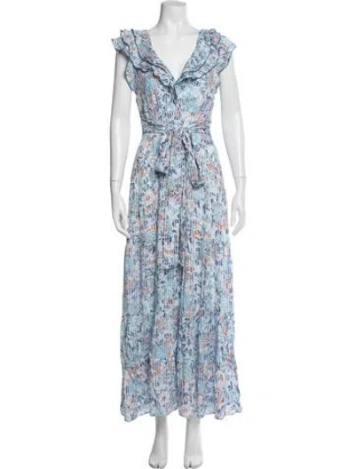 Pre-owned Poupette St Barth Floral Print Long Dress In Blue