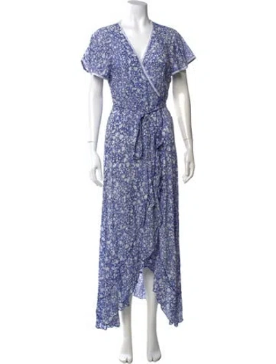 Pre-owned Poupette St Barth Floral Print Long Dress In Blue