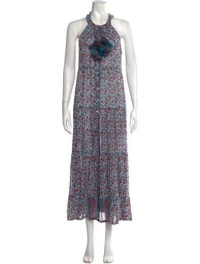Pre-owned Poupette St Barth Floral Print Long Dress In Blue