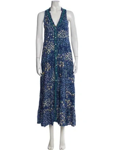 Pre-owned Poupette St Barth Floral Print Long Dress In Blue