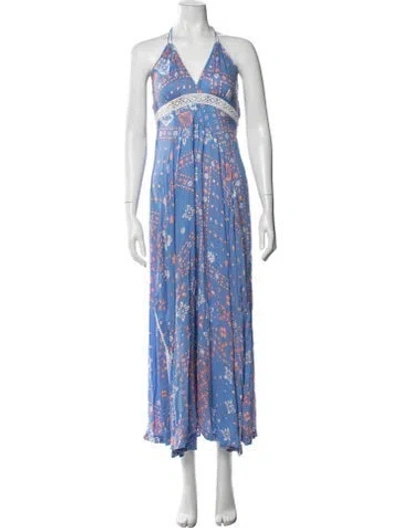 Pre-owned Poupette St Barth Floral Print Long Dress In Blue