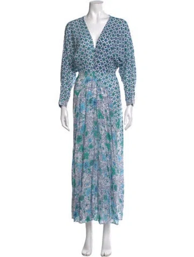 Pre-owned Poupette St Barth Floral Print Long Dress In Blue
