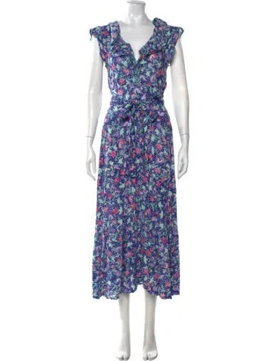 Pre-owned Poupette St Barth Floral Print Long Dress In Blue