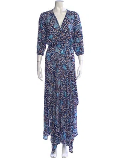 Pre-owned Poupette St Barth Floral Print Long Dress In Blue