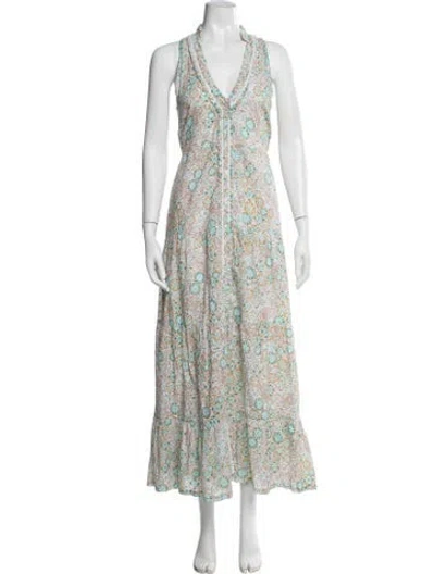 Pre-owned Poupette St Barth Floral Print Long Dress In Blue