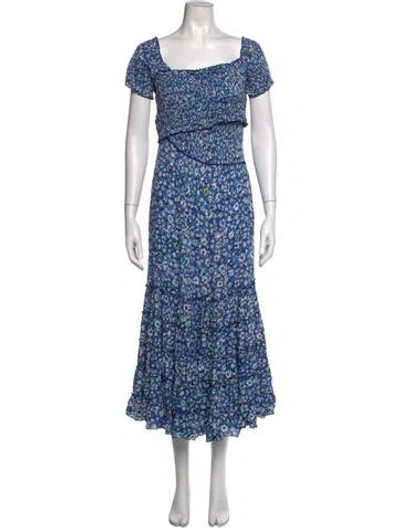 Pre-owned Poupette St Barth Floral Print Long Dress In Blue
