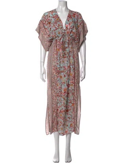 Pre-owned Poupette St Barth Floral Print Long Dress In Blue