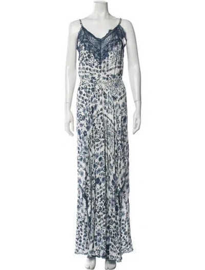Pre-owned Poupette St Barth Floral Print Long Dress In Blue