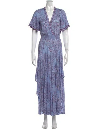 Pre-owned Poupette St Barth Floral Print Long Dress In Blue