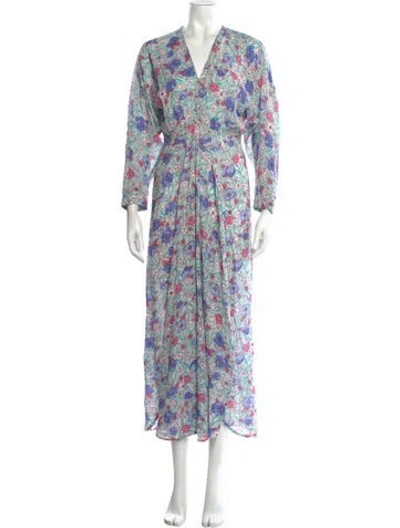 Pre-owned Poupette St Barth Floral Print Long Dress In Blue