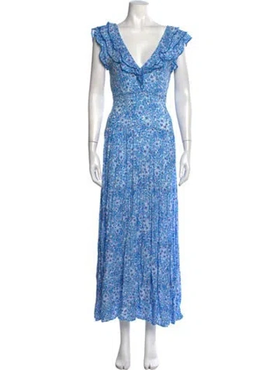 Pre-owned Poupette St Barth Floral Print Long Dress In Blue