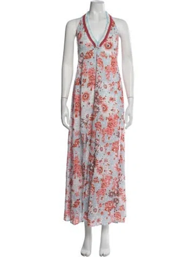 Pre-owned Poupette St Barth Floral Print Long Dress In Blue