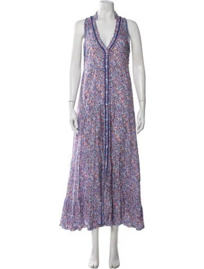 Pre-owned Poupette St Barth Floral Print Long Dress In Blue/purple