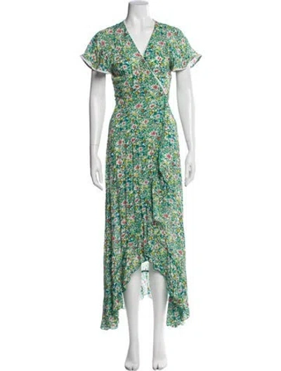 Pre-owned Poupette St Barth Floral Print Long Dress In Green