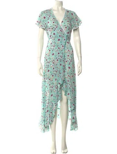 Pre-owned Poupette St Barth Floral Print Long Dress In Green