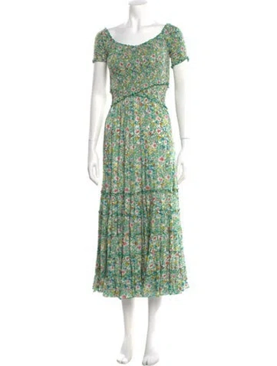 Pre-owned Poupette St Barth Floral Print Long Dress In Green