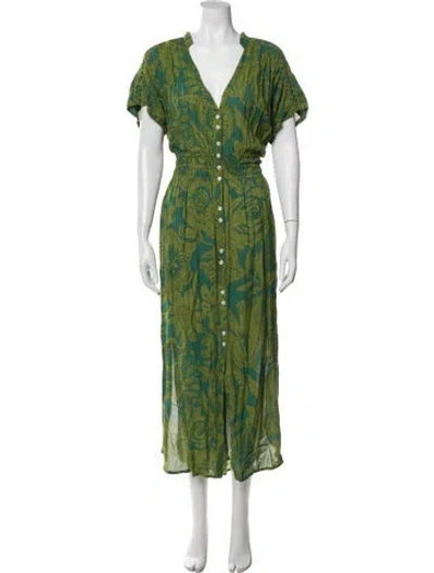 Pre-owned Poupette St Barth Floral Print Long Dress In Green