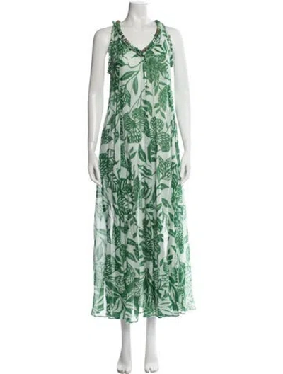Pre-owned Poupette St Barth Floral Print Long Dress In Green