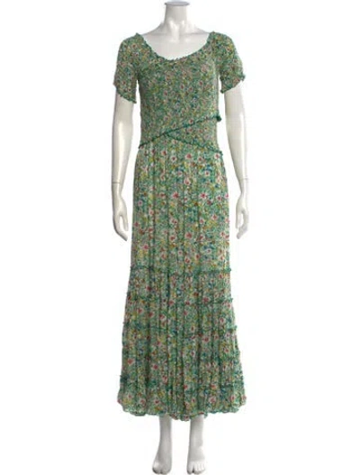 Pre-owned Poupette St Barth Floral Print Long Dress In Green