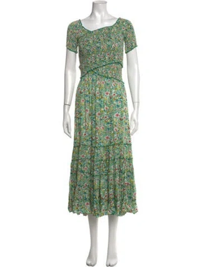 Pre-owned Poupette St Barth Floral Print Long Dress In Green