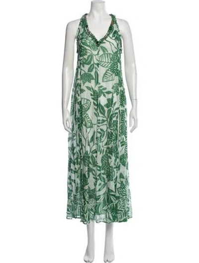 Pre-owned Poupette St Barth Floral Print Long Dress In Green