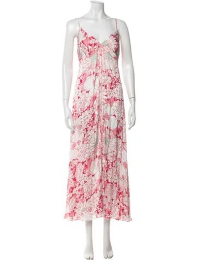 Pre-owned Poupette St Barth Floral Print Long Dress In Metallic/pink
