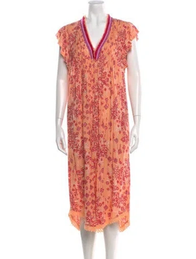 Pre-owned Poupette St Barth Floral Print Long Dress In Neutral