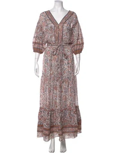 Pre-owned Poupette St Barth Floral Print Long Dress In Neutral