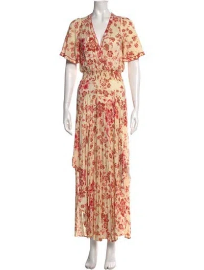 Pre-owned Poupette St Barth Floral Print Long Dress In Neutral
