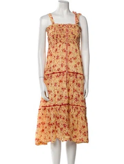 Pre-owned Poupette St Barth Floral Print Long Dress In Orange
