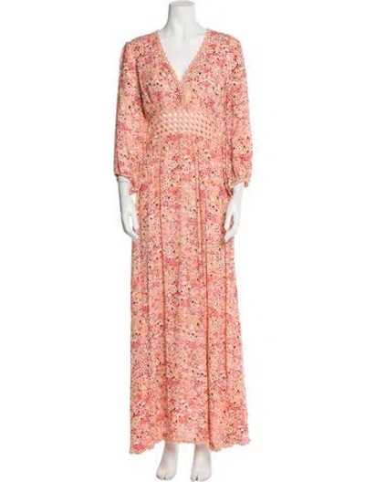 Pre-owned Poupette St Barth Floral Print Long Dress In Orange