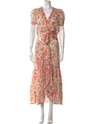 Pre-owned Poupette St Barth Floral Print Long Dress In Orange