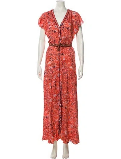 Pre-owned Poupette St Barth Floral Print Long Dress In Orange