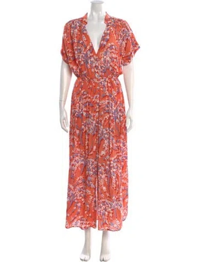Pre-owned Poupette St Barth Floral Print Long Dress In Orange
