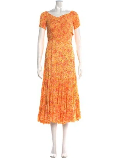 Pre-owned Poupette St Barth Floral Print Long Dress In Orange