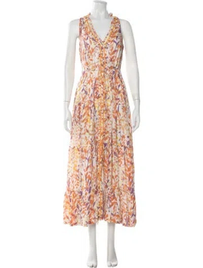 Pre-owned Poupette St Barth Floral Print Long Dress In Orange