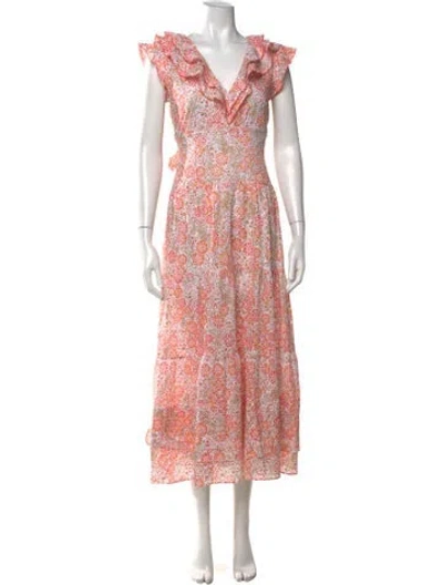 Pre-owned Poupette St Barth Floral Print Long Dress In Orange