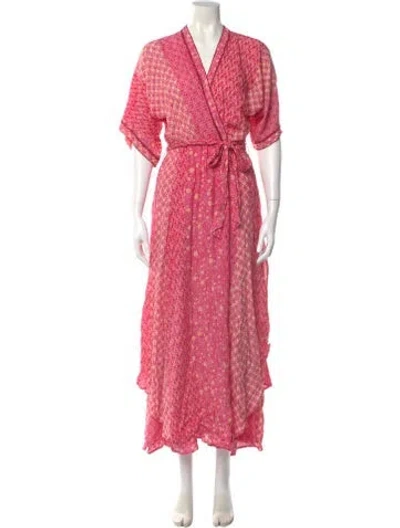 Pre-owned Poupette St Barth Floral Print Long Dress In Pink