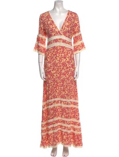 Pre-owned Poupette St Barth Floral Print Long Dress In Pink