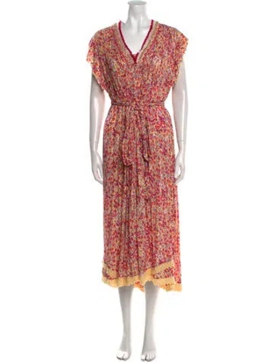 Pre-owned Poupette St Barth Floral Print Long Dress In Pink