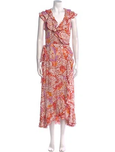 Pre-owned Poupette St Barth Floral Print Long Dress In Pink