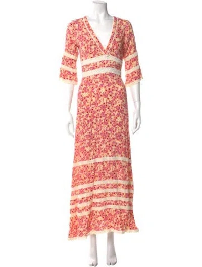 Pre-owned Poupette St Barth Floral Print Long Dress In Pink