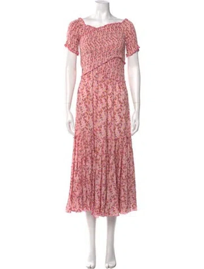 Pre-owned Poupette St Barth Floral Print Long Dress In Pink